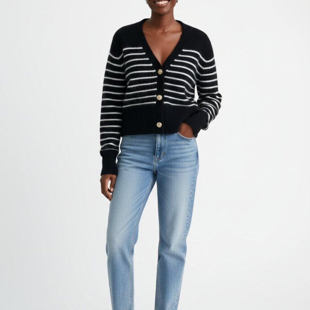 & OTHER STORIES Gold Button Striped Wool Cardigan Size S